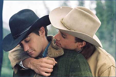 cowboys from movie Brokeback Mountain hugging